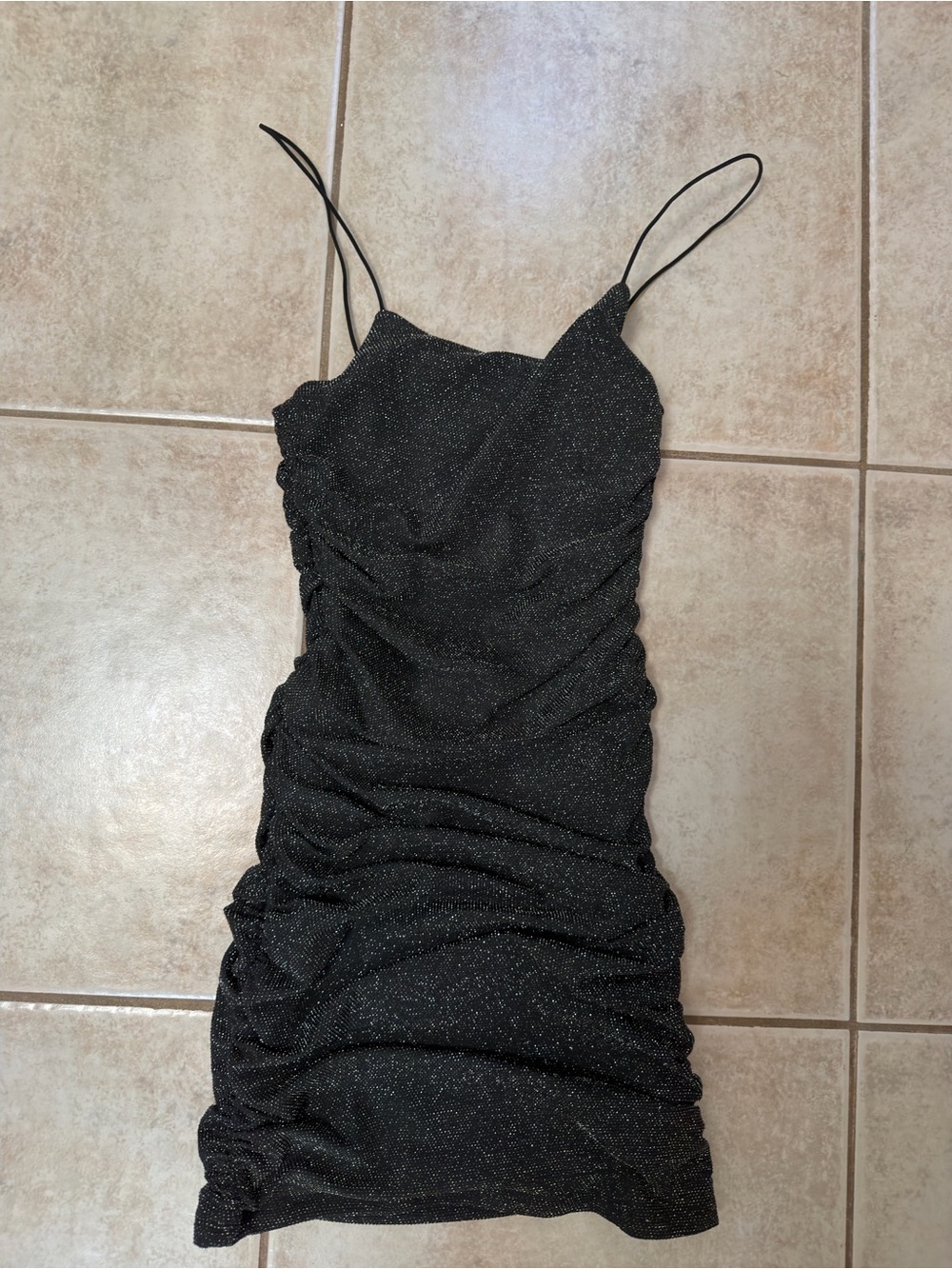 Princess Polly Black Sparkle Ruched Mini Dress